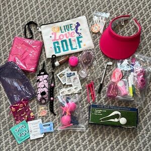 Golf Accessory Bundle Gift Bag Ball Markers Towels Tees Survival Kit Visor